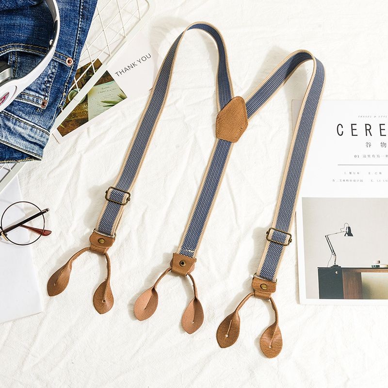 อังกฤษ Retro Suspenders Unisex ปุ่มสไตล์สายรัดยืดหยุ่นขนาดใหญ่รุ่น All-Match Casual Y-Shaped Suspend
