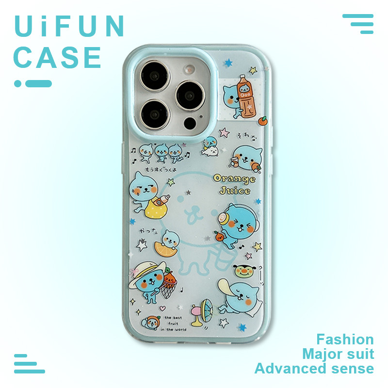 น่ารักน้ําผลไม้ Qoo 2 in 1 เคสโทรศัพท์สําหรับ iPhone 16 15 14 Pro Max 13 15Pro iPhone16 TPU สองรูกัน