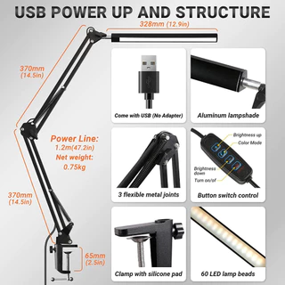 โคมไฟป้องกันดวงตา LED โคมไฟตั้งโต๊ะ usb โคมไฟตั้งโต๊ะสำหรับอ่านหนังสือที่มีคลิปหัวคู่ไฟ LED แบบพับได้ไฟในร่ม