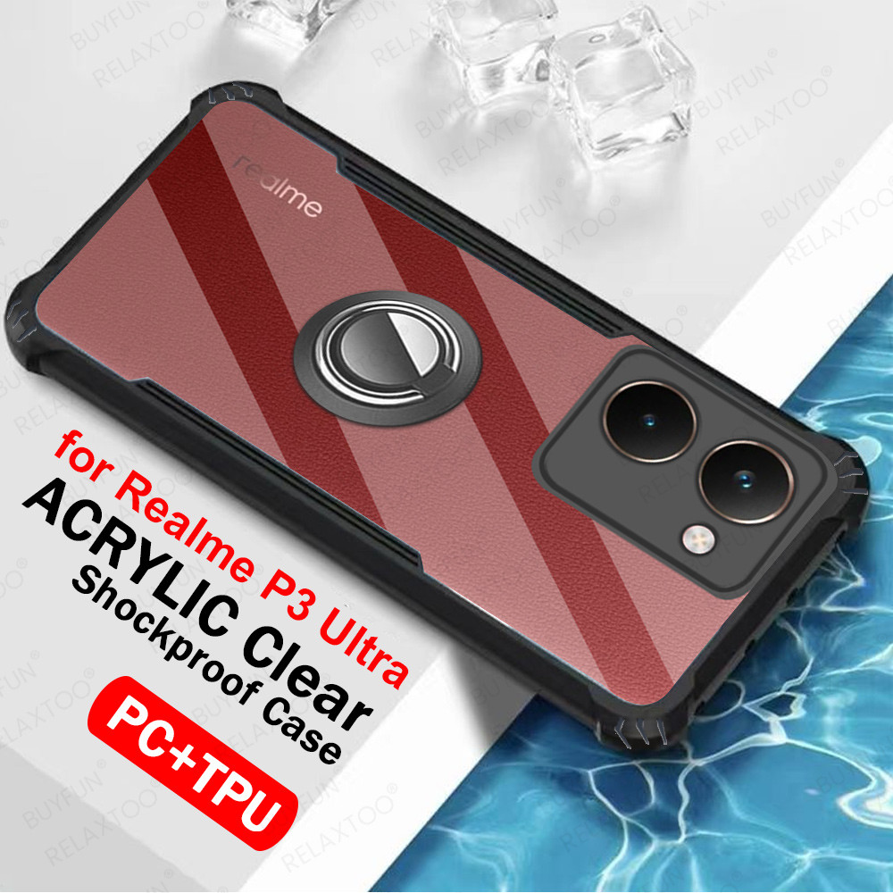 โปร่งใสแหวนวงเล็บ PhoneCase สําหรับ Realme P3 Ultra อะคริลิคกันกระแทก Realme P3 P3Ultra Realmy P3 P3