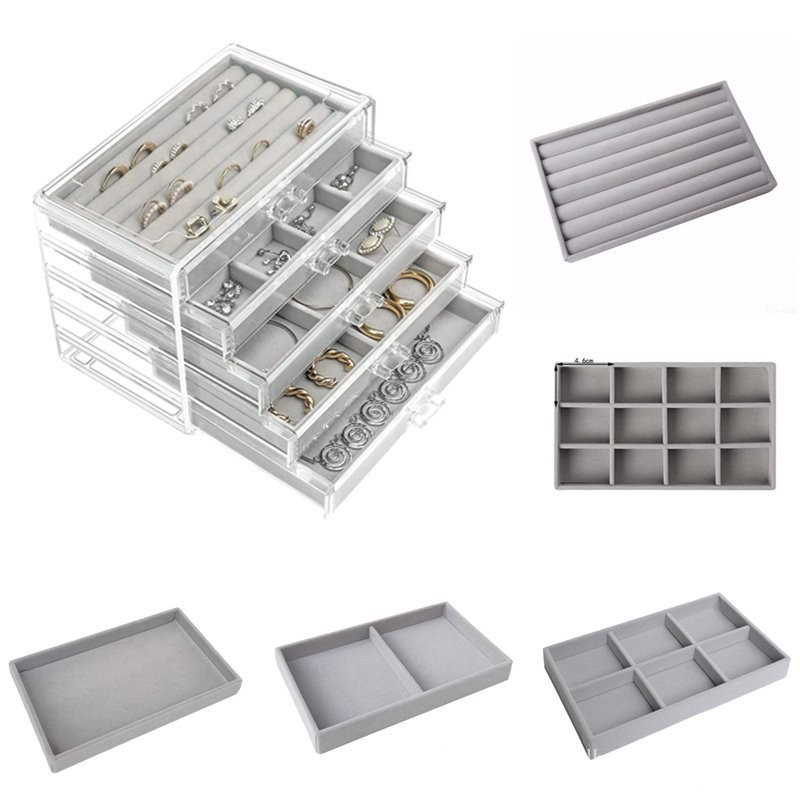 สร้อยคอการจําแนกกล่องเก็บเครื่องประดับกล่องเครื่องประดับถาดต่างหูต่างหูชั้น5ลิ้นชักสักหลาดแหวนเครื่อ