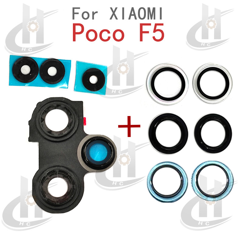 กระจกเลนส์กล้องด้านหลังสําหรับ Xiaomi Poco F5 23049PCD8G เลนส์กล้องพร้อมกรอบผู้ถือ Bezel แหวนกาวเปลี่ยน
