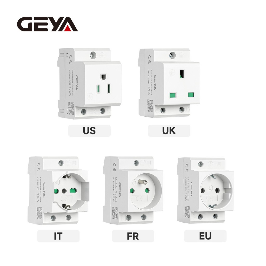GEYA 1PCS US UK EU FR IT มาตรฐาน Din Rail Socket Outlet ปลั๊ก 16A 230V อะแดปเตอร์สายไฟ CE