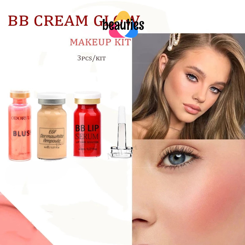 3 ชิ้น/เซ็ต BB Glow & Blusher Lip Set Facial