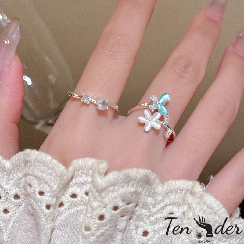 COD-ส่งเร็วจากไทย🎀แหวนเปิดดอกไม้ Zircon สำหรับผู้หญิง สไตล์หรูหรา แหวนนิ้วชี้ ดีไซน์ไฮเอนด์-Ten