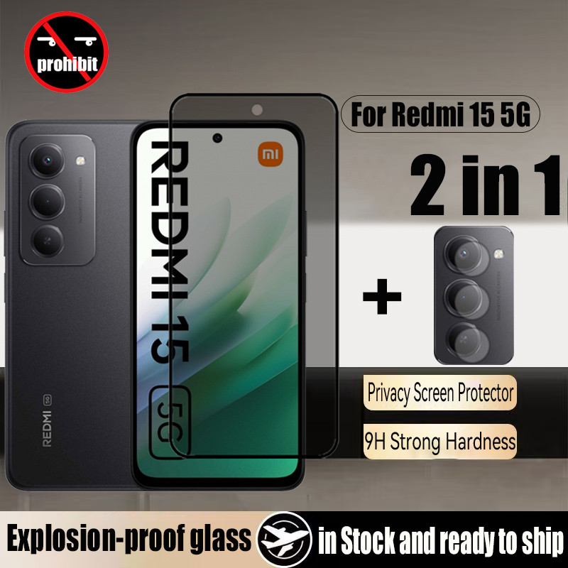 Redmi 15 2 in 1 ความเป็นส่วนตัวกระจกนิรภัย Anti-Spy ป้องกันหน้าจอสําหรับ Xiaomi Redmi 15C 14C A3 13C 13 12 4G 5G & ฟิล์มเลนส์กล้อง