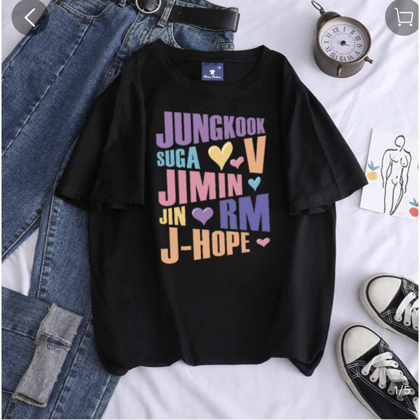 เกาหลี Band Kpop Bls ฤดูร้อนใหม่เกาหลีแฟชั่น Street แนวโน้มการ์ตูนพิมพ์รอบคอผ้าฝ้ายเสื้อยืด