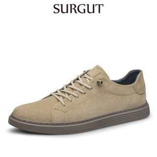 SURGUT รองเท้าผ้าใบหนังคุณภาพผู้ชายแฟชั่นนุ่มน้ําหนักเบาซับร…