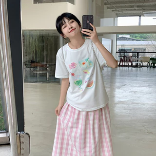 KYO 🍨 เสื้อยืดสตรีไซส์ใหญ่ คอกลม สไตล์เกาหลี Cotton 100% ผ้านุ่มใส่สบาย ใส่ได้ทุกโอกาส "ice cube drink"【COD】