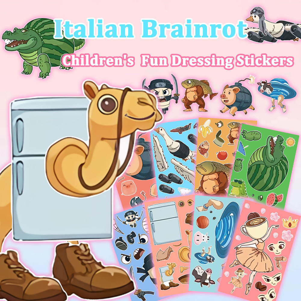 8PCS อิตาลี Brainrot ใหม่ Bombambini Guzini/Globbo Frutto Drillo เด็ก Handmade สนุกสติกเกอร์ปริศนา
