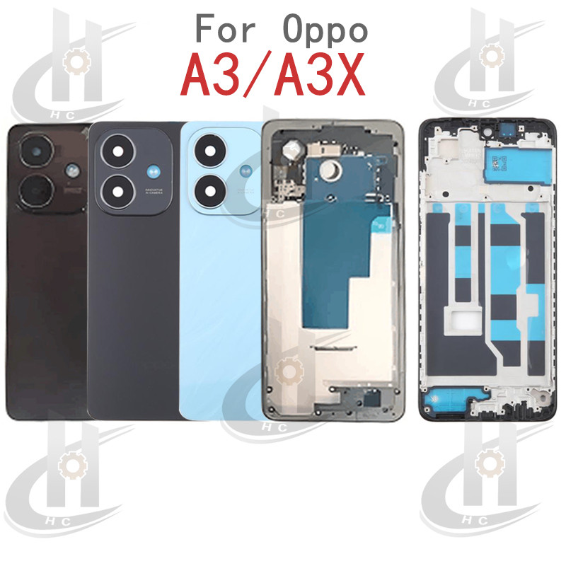 สําหรับ OPPO A3 A3X A3i CPH2641 แบตเตอรี่ฝาหลังกรอบกลาง + ปุ่ม + กรอบด้านหน้า LCD + เลนส์กล้อง