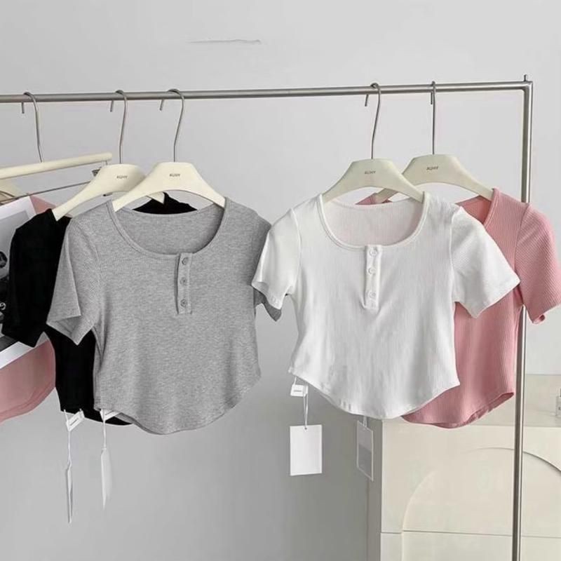 A27 เสื้อยืดคนท้อง 3KHUY ผู้หญิงคอ U เสื้อครอปแขนสั้น ไซส์ต่ํากว่า 53kg