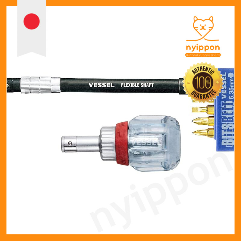 VESSEL Stubby Ratchet Screwdriver with Precision Bits