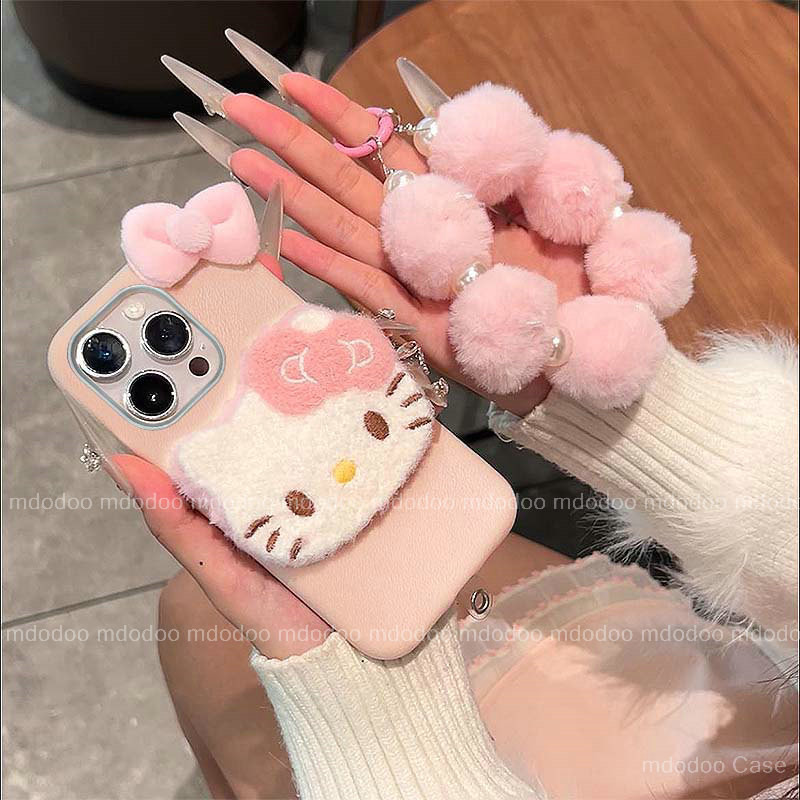 เคส For Samsung Galaxy S25 Ultra S24 S23 S22 5G S21 FE S20 S25+ S24+ S23+ S21+ S20+ S22+ Note 20 Plus 4G Pink fluffy Kitty Loopy Figurine INS Plush Pearl Lanyard High-end Lychee Pattern Electroplated Lens Protection Frame Soft Phone Case PW 10 - รูปที่ 4