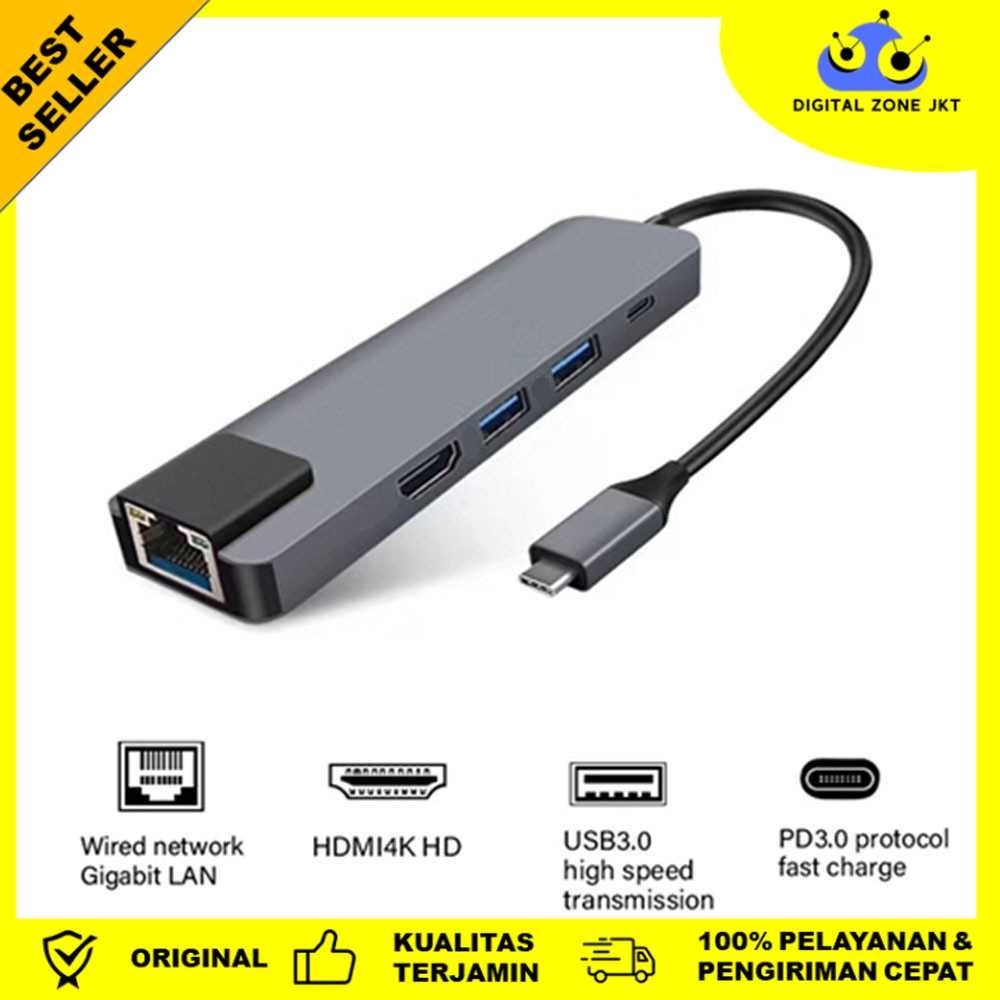 USB Type C Hub 5 in 1 LAN HDTV ผ่านการชาร์จ - YC-206