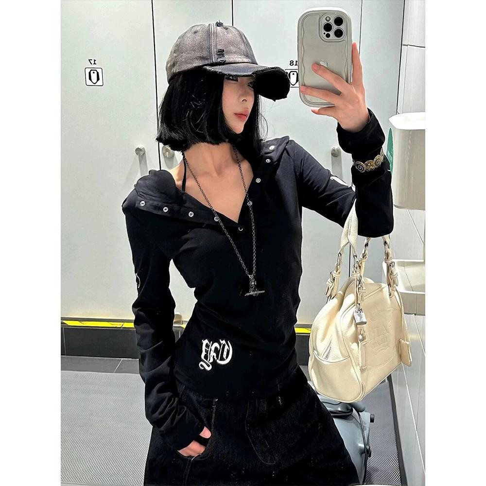 MOESSQUEEN  เสื้อแฟชั่นสตรีแบบส่วนบุคคล มีปุ่มและหมวกกลับ สไตล์ใหม่จาก Moses Queen/Queen of Mercy #63211