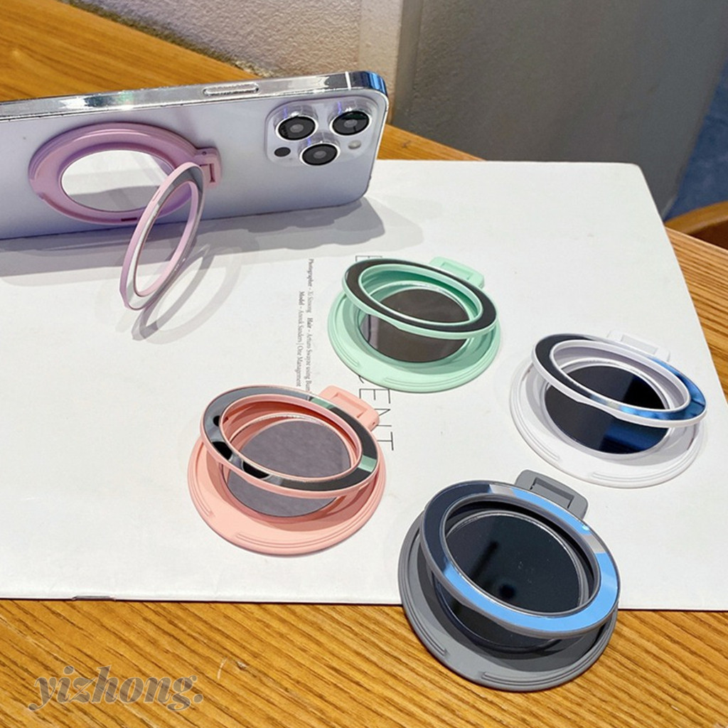 ที่วางโทรศัพท์สากลทรงกลม Creative Make Up Mirror Design Candy Color Lazy Bracket Phone Ring Accessory Gadgets PC โทรศัพท์มือถือที่วางพับได้ Grip ของขวัญ 13 สี