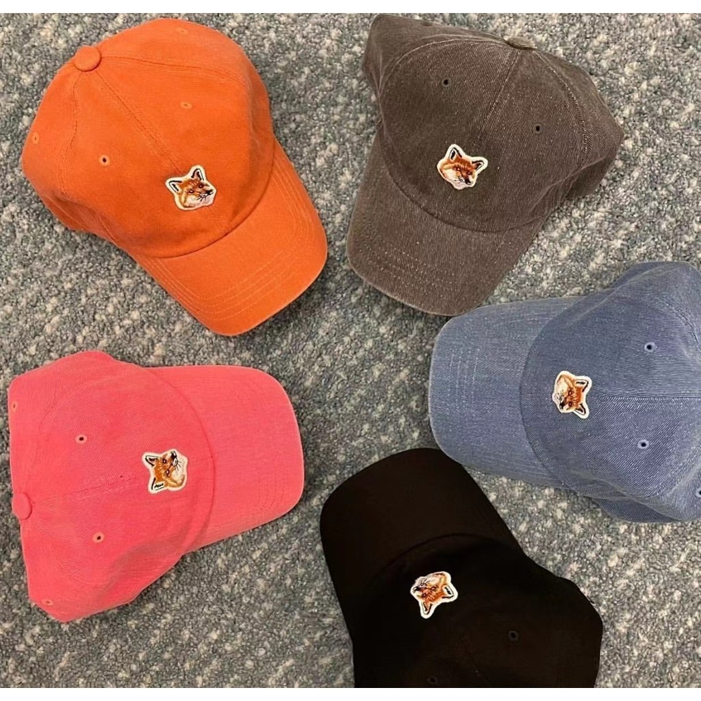 Maison Kitsune 22s Fox ปักล้างหมวกสีกลางแจ้งปรับ Unisex สไตล์เดียวกัน