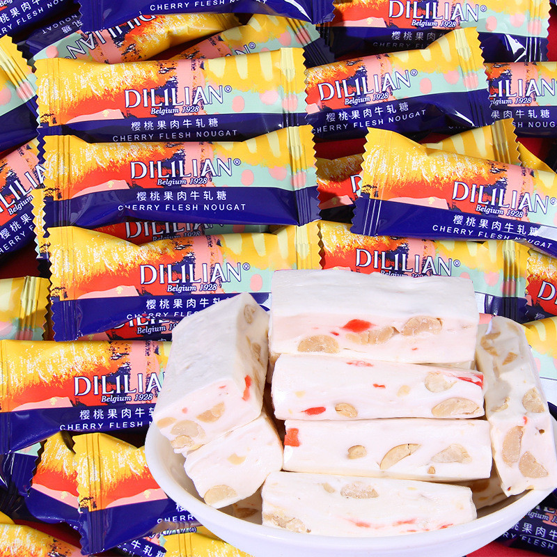 เบลเยียม Dilian Cherry Pulp Nougat นมถั่วลิสง Nougat Milk Fu 00g ของว่างขนมแต่งงาน20250815