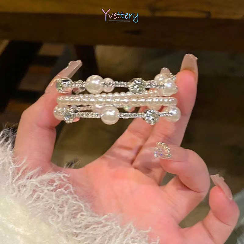 ️ สร้อยข้อมือมุกหลายชั้นของผู้หญิง Silver Pigmented Circle Light Luxury Niche Stretch Bracelet-yy