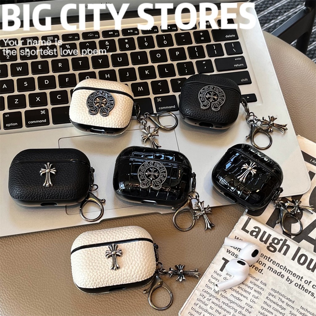 Chrome Cross ปลอกหนังนุ่มสําหรับ AirPods 4 ANC Pro3 PRO 2 1/2/3 เคสป้องกัน