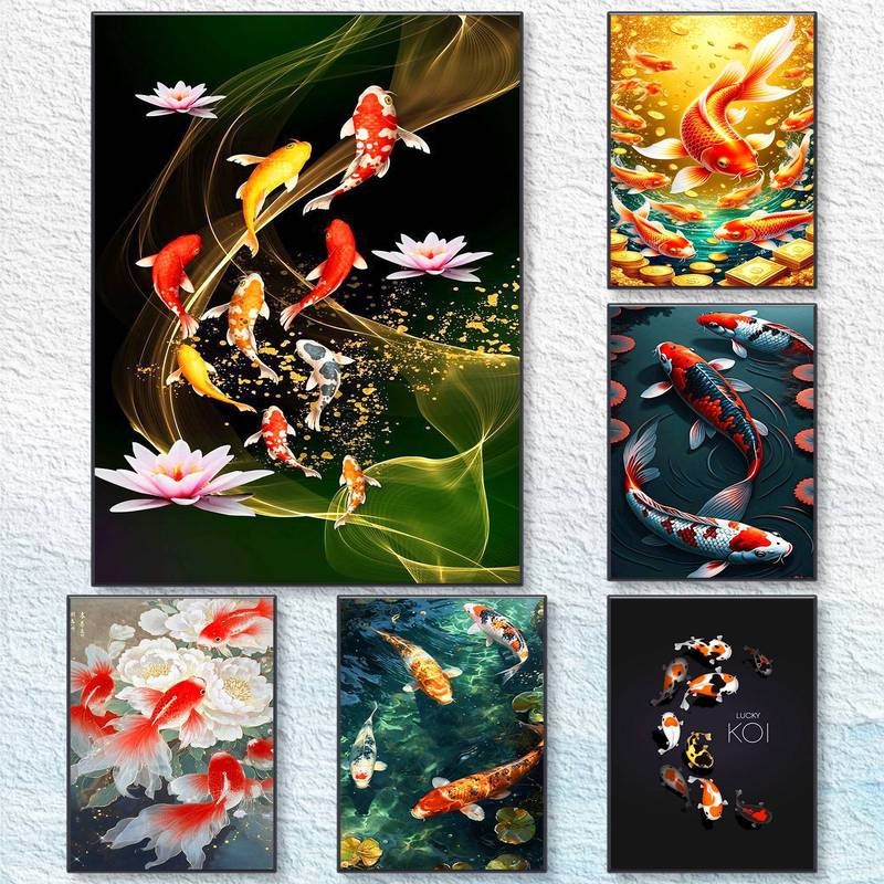Koi Pond Art ไม่มีกรอบโปสเตอร์ งานศิลปะสำหรับตกแต่งผนังอย่างสวยงาม