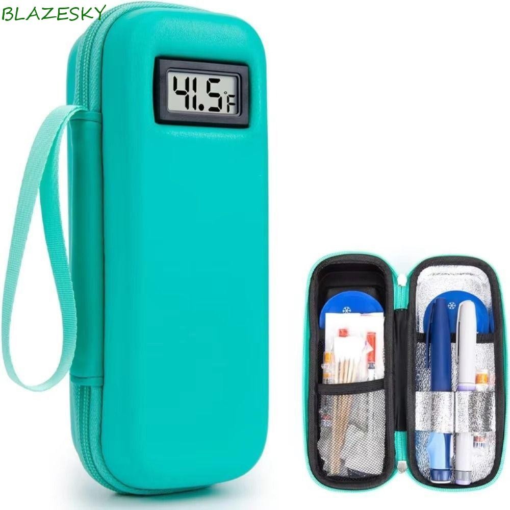 BLAZESKY Insulin Cooler Travel Case, กันน้ําพร้อมเครื่องวัดอุณหภูมิแสดงยาอินซูลินถุงเย็น, ฉนวนนํากลับมาใช้ใหม่แบบพกพาแช่เย็นยากลางแจ้ง