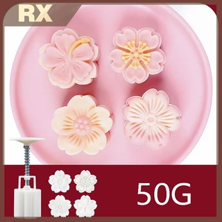 4 ชิ้น/เซ็ต Mooncake แม่พิมพ์ Cherry Blossom ดอกไม้รูปแบบแสตมป์มือกดแม่พิมพ์ Plungers Pastry เครื่องมือ