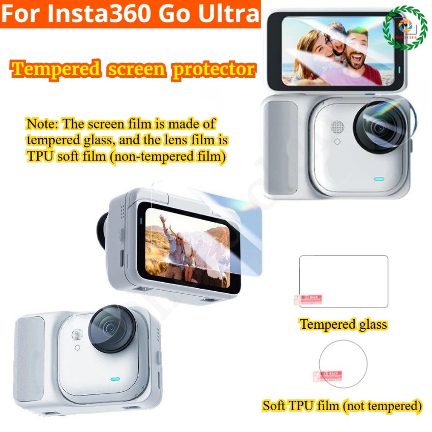 Insta360 GO Ultra กระจกเทมเปอร์ปกป้องหน้าจอฟิล์มป้องกันอุปกรณ์เสริมสําหรับกล้องแอคชั่นแคมเมรา