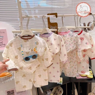 ชุดนอนเด็ก เสื้อแขนยาวกางเกงขายาว ชุดลำลองเด็ก กระดุมหน้า ผ้าบางเบา ใส่สบาย Size 80-120 cm