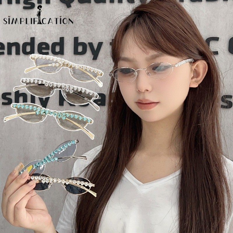อเนกประสงค์ Minimalist Heart Rhinestone ฝังกรอบแว่นตารูปไข่-ผู้หญิงสาวแฟชั่นหรูหราคุณภาพสูงแว่นตาแบน-หญิงแว่นตาอุปกรณ์เสริม
