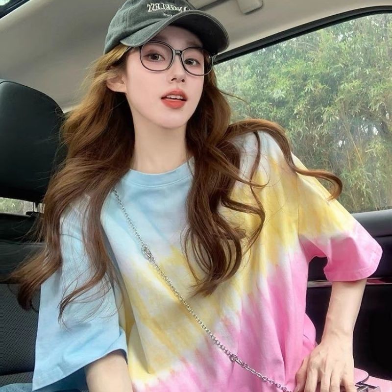 Breeze แขนสั้นเสื้อยืดผู้หญิงใหม่สีไล่ระดับสีเทรนด์หลวมเวอร์ชั่นเกาหลีด้านบน