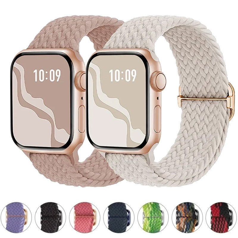 สายรัดไนลอนยืดหยุ่น Braided Solo Loop สร้อยข้อมือสําหรับ Apple Watch s10 46 42 Ultra ultra2 IWatch series 9 8 7 6 SE 5 4 3 49/45/44/42/41/40/38 มม.