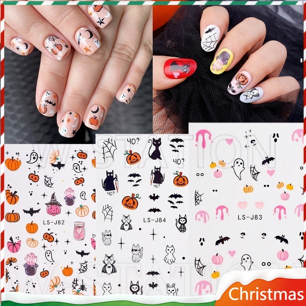 DIY Self-Adhesive เล็บออกแบบ Tattoos สติกเกอร์ - Cool Spooky เล็บตกแต่ง - เทศกาลฮาโลวีน Ghost โคมไฟฟักทองเล็บ Decals - ตกแต่งเล็บ