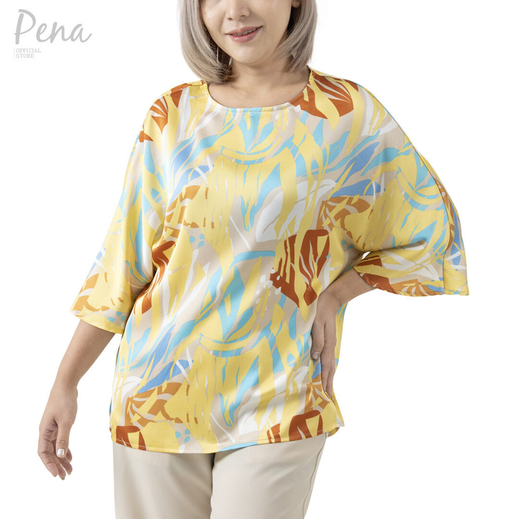 Pena house เสื้อเบลาส์ คอกลม  แขนสามส่วน POSS062403