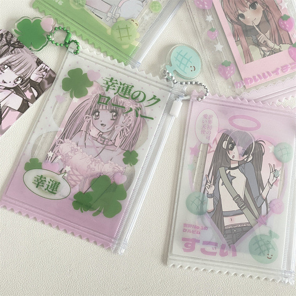 กระเป๋าใส่ลูกอมโคลเวอร์สี่ใบน่ารักผู้ถือบัตรภาพ + กระเป๋ามินิจี้