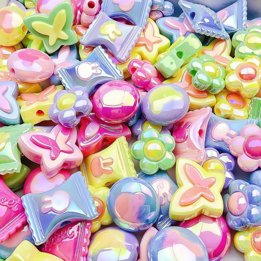 ลูกปัดอะคริลิครูปดอกไม้หมีแมคคารอนน่ารักสำหรับทำสร้อยคอและสร้อยข้อมือ DIY 8TNM