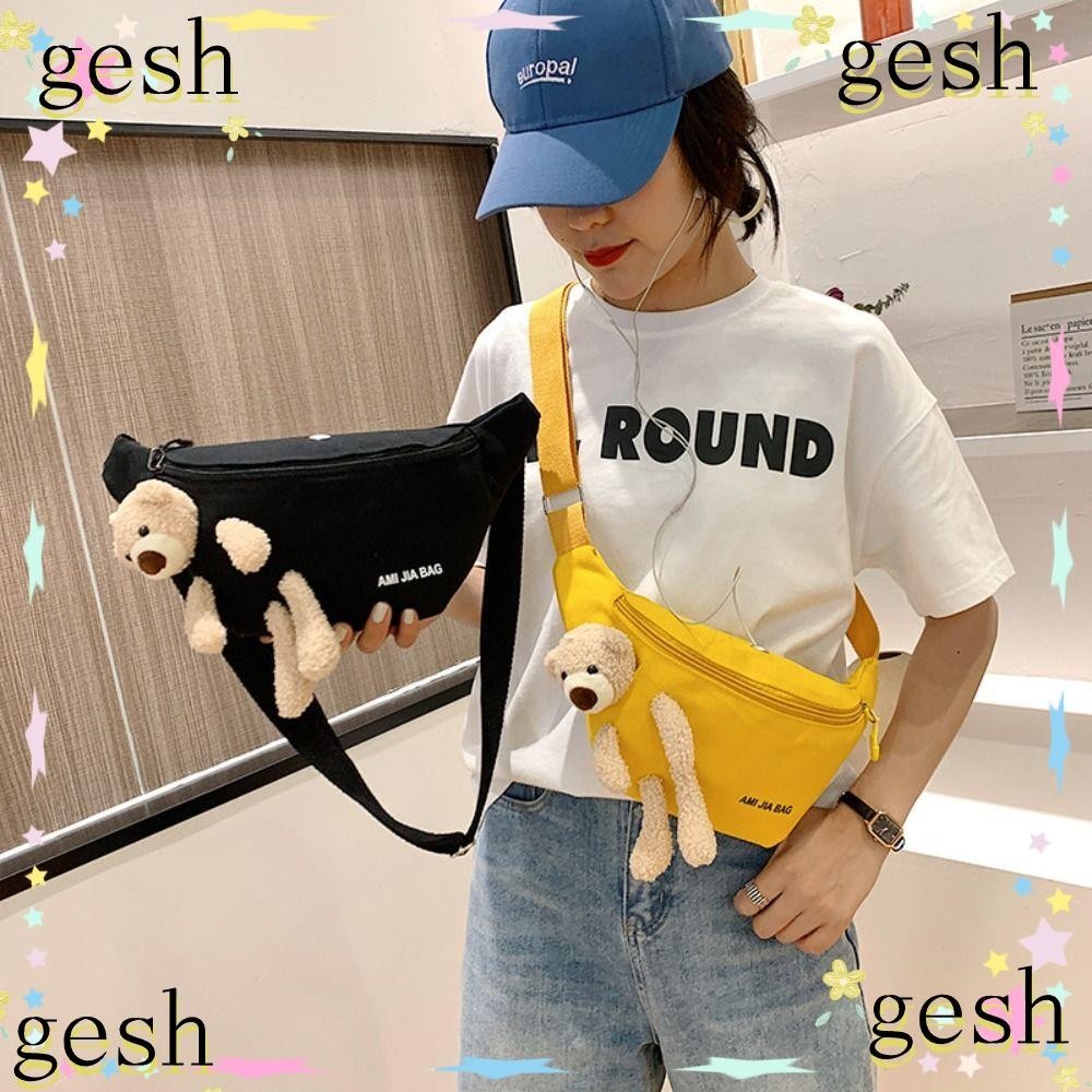 Gesh1 กระเป๋าคาดเอวผ้าแคนวาสดีไซน์หรูหรากระเป๋าคาดหน้าอกกระเป๋าสะพายข้างหมีน่ารัก Fanny Pack