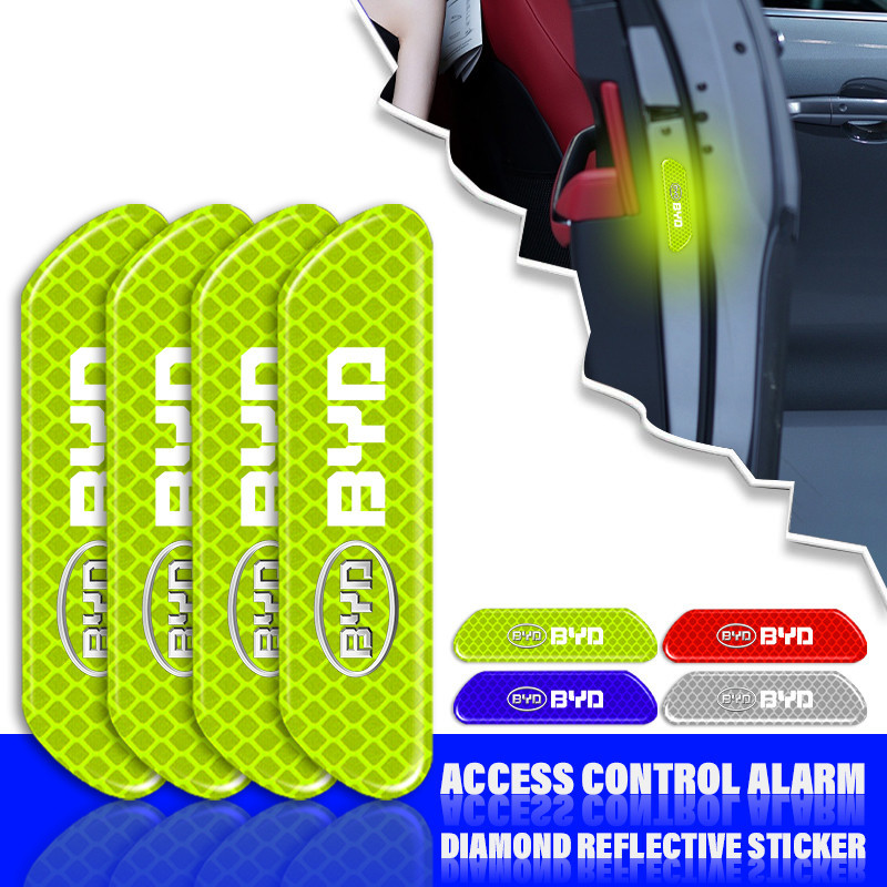4PCS สติกเกอร์ประตูรถคําเตือนความปลอดภัยสะท้อนแสง Mark สําหรับ BYD Qing เพลง Tang หยวน E1 E5 E6 F0 F