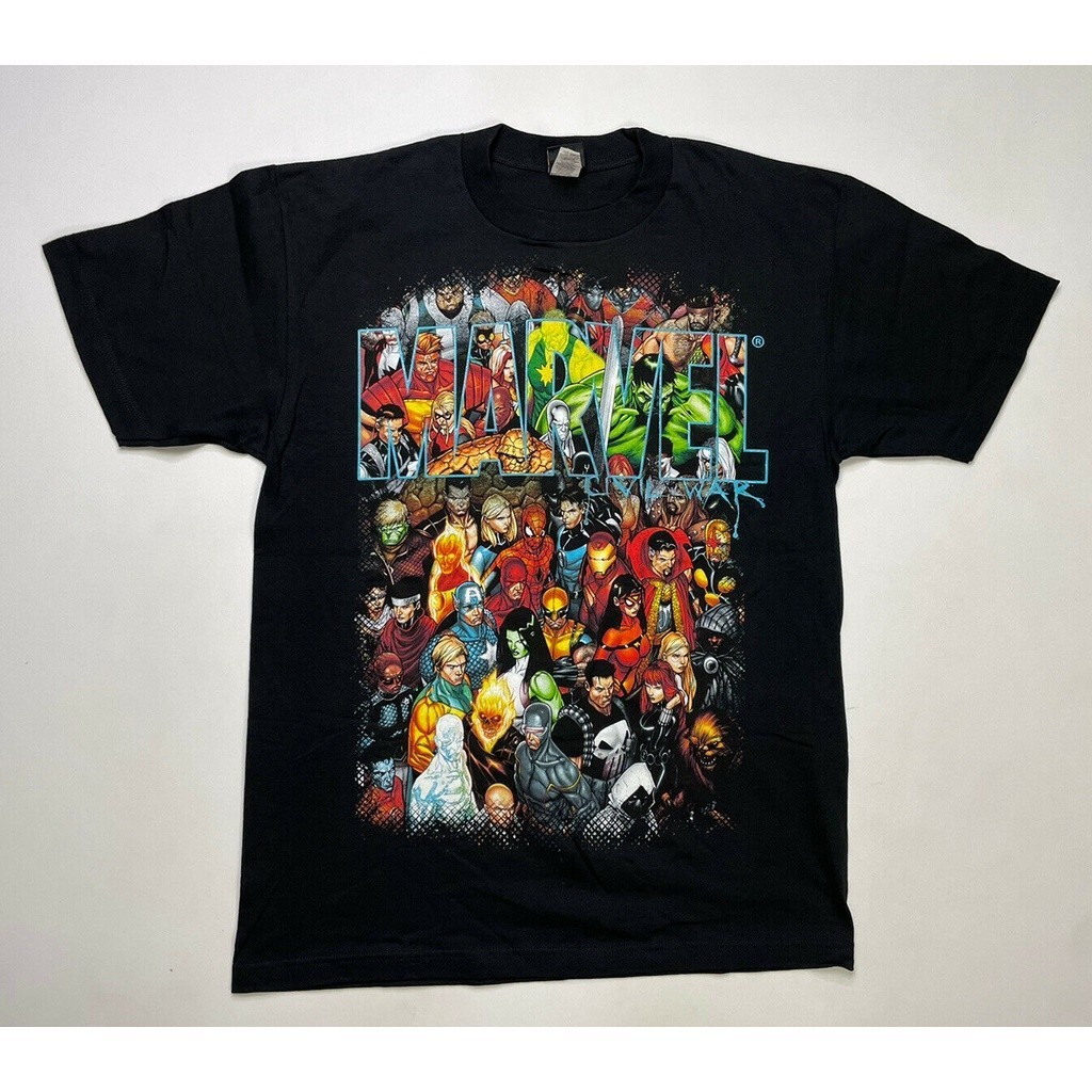 VINTAGE Marvel Comics Mad Engine Civil War All Cha สไตล์ สินค้ามาใหม่ สีขาว ธรรมดา เสื้อกีฬา