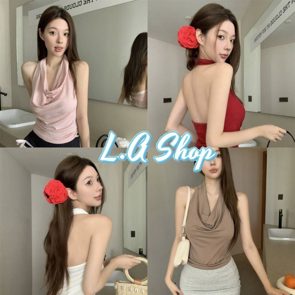L.A Shop​-​พร้อมส่ง เสื้อคล้องไหมพรม ดีเทลเว้าหลังเซ็ก สไตล์เกาหลี สีพาสเทล "8K131"