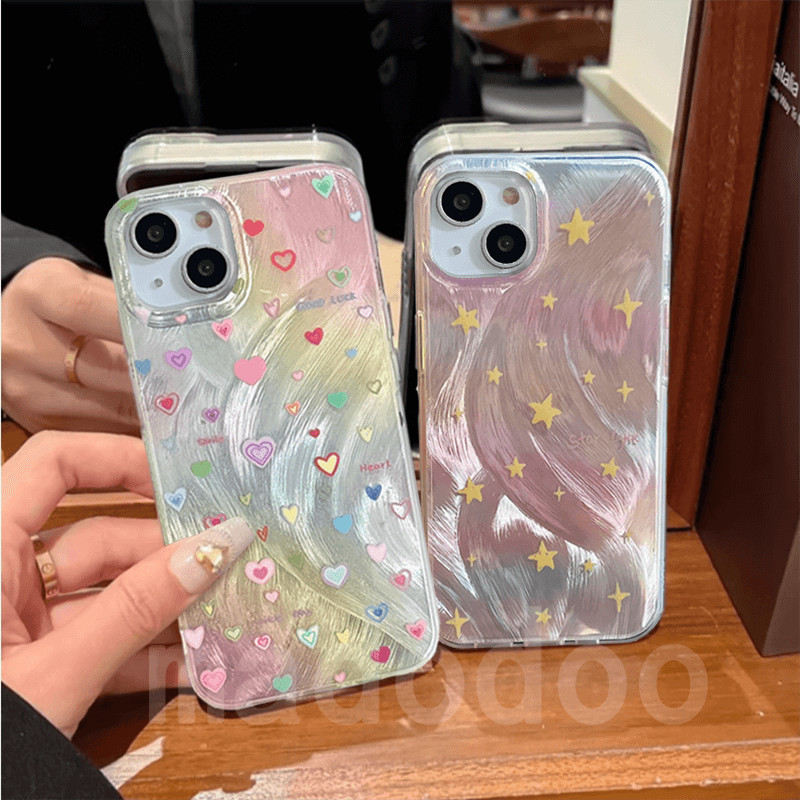 เคส Beautiful Creative for Samsung Galaxy A16 A06 A55 A35 A25 A54 A24 A34 A72 A15 A14 A53 A52 A52S A33 A73 A32 A23 A13 5G A22 LTE A12 M12 M22 M32 4G A02 A04S M02 Rainbow Gradient Little Star Heart LOVE Silver Feather Yarn Soft Phone Case YS 08