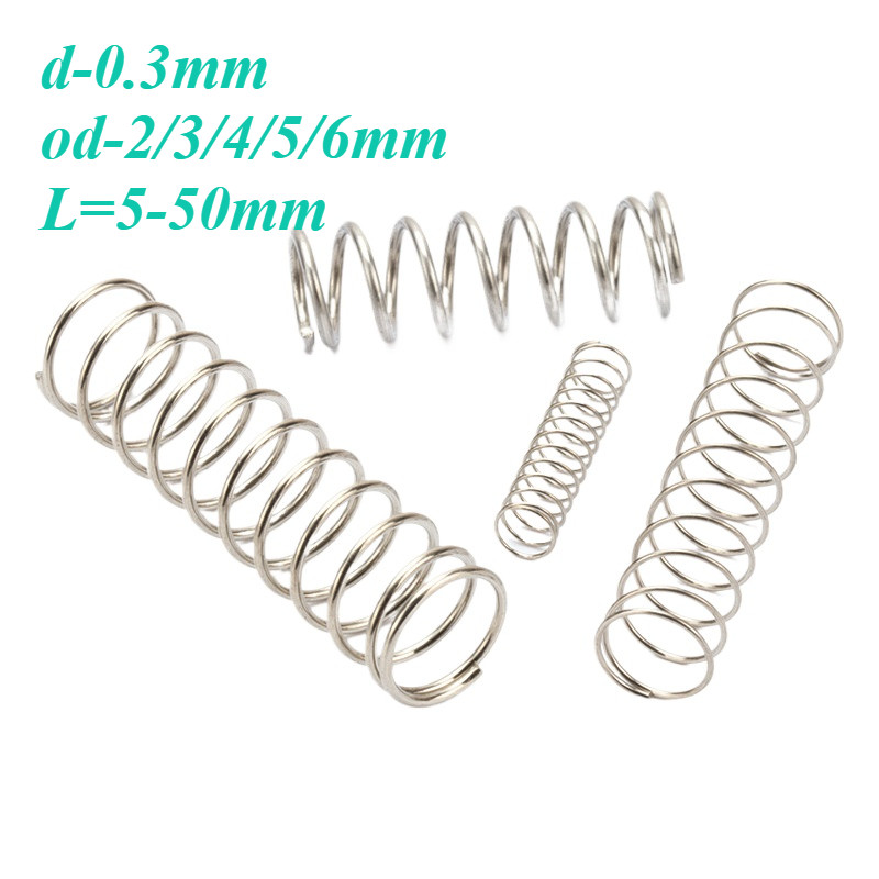 สปริงขนาดเล็ก SUS304 สปริงอัด d0.3mm OD3/4/5/6mm ยาว 5-50mm