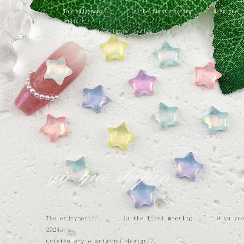 สี Mocha Star เรซิ่นแต่งเล็บด้านล่างแบนเพชรอุปกรณ์แต่งเล็บน้ําแข็งสามมิติโปร่งใส Five-Pointed Star อุปกรณ์ทําเล็บ Who