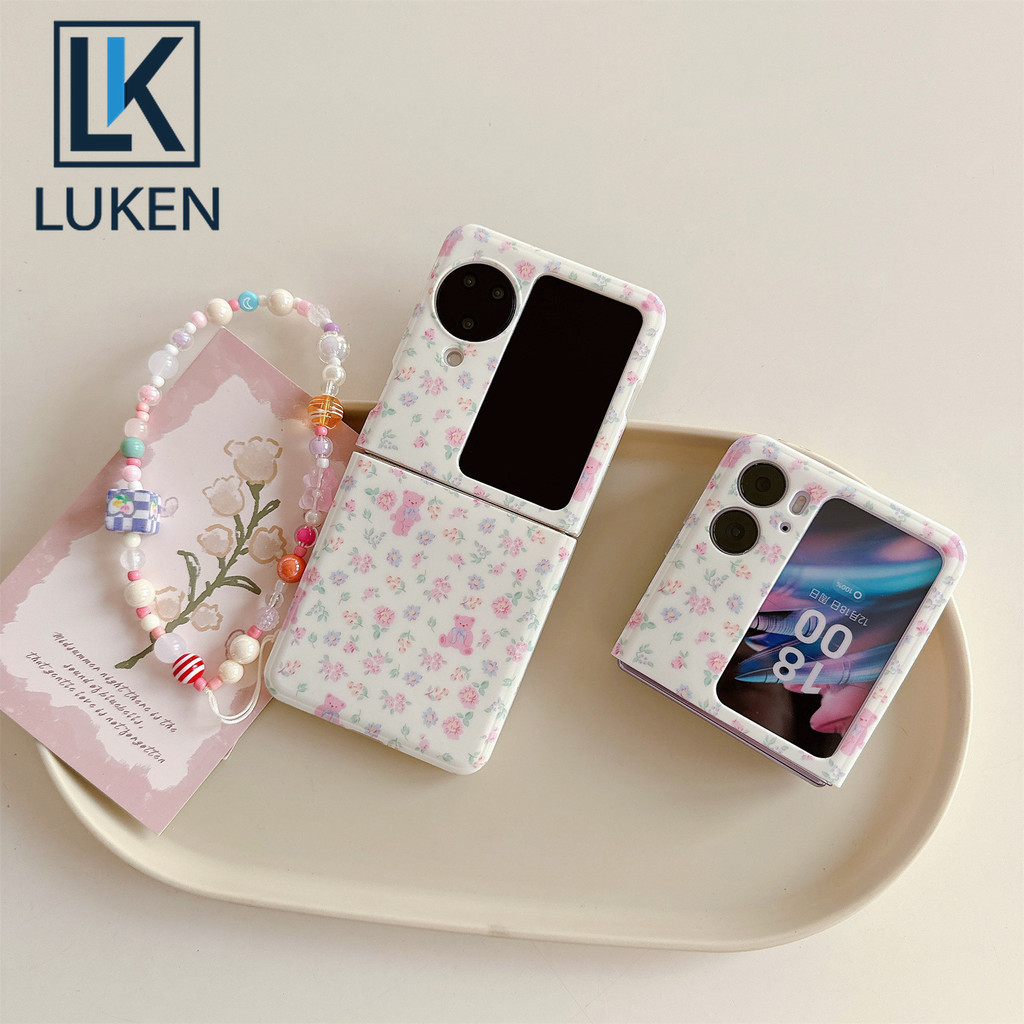 Luken ดอกไม้น่ารักหมีเคสโทรศัพท์พร้อมสร้อยข้อมือสําหรับ OPPO N3Flip N2 Flip N3 Flip N2flip N3Flip ปก