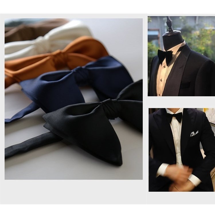 ผู้ชายสีทึบบิ๊กโบว์ผูกทักซิโด้เวอร์ชั่นเกาหลีสบายๆฮอร์นเจ้าบ่าวสูทสีดําเบอร์กันดีสีขาวของขวัญสําหรับลูกชาย