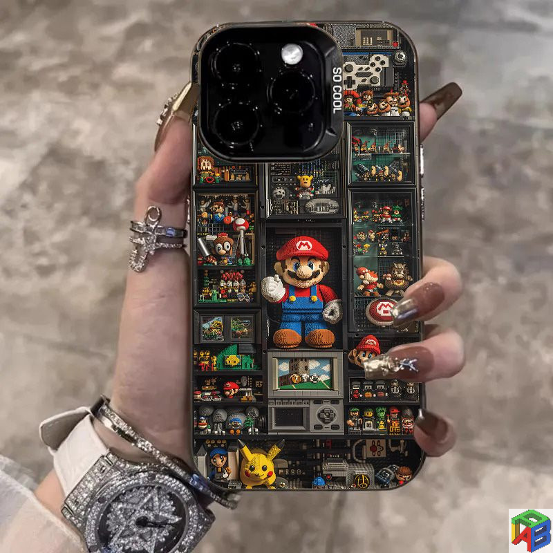 บล็อกตัวต่อ Mario Apple 12 เคสโทรศัพท์ 14plus การ์ตูน 15/16promax ใหม่ Iphone11/13 Tide Xsmax
