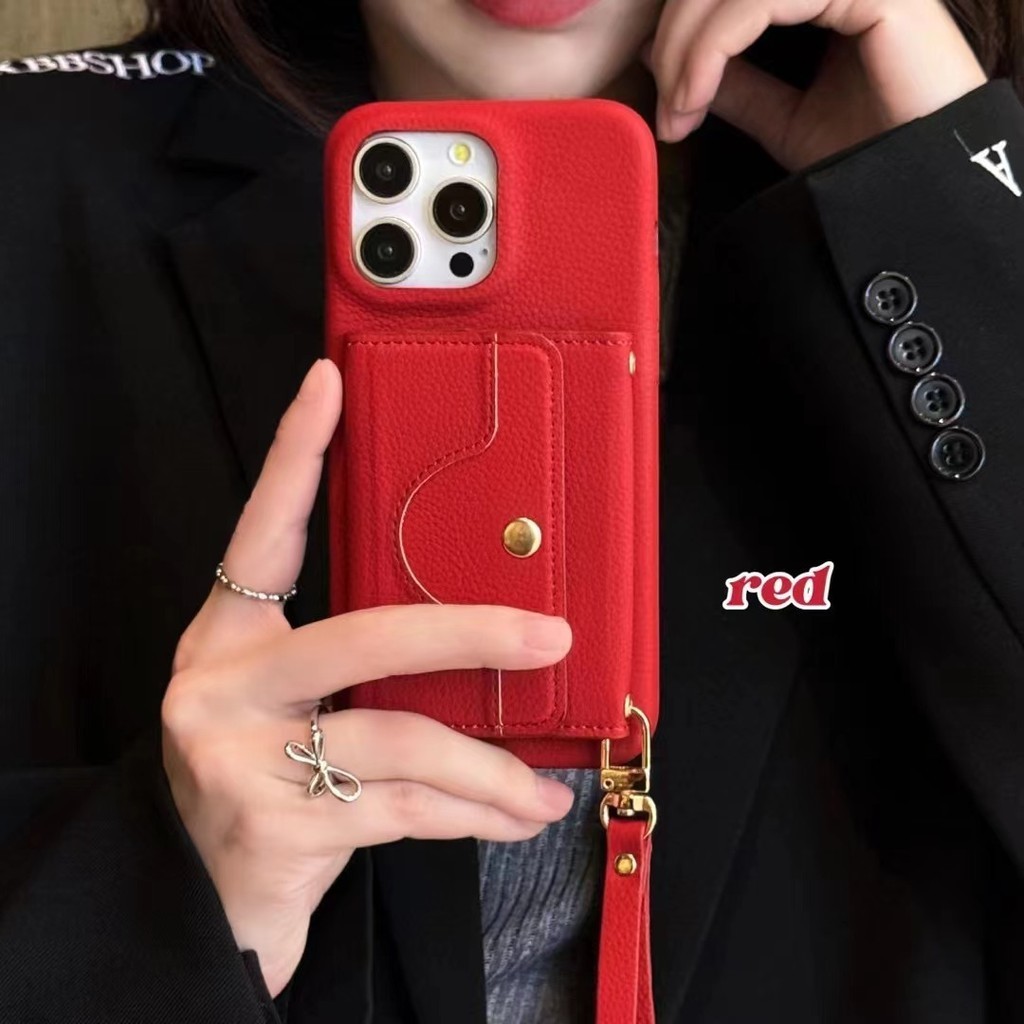 ผิวรู้สึกหนังลิ้นจี่พร้อมผู้ถือบัตรเคส iPhone สําหรับ iPhone11 15promax 15pro 15 14promax 14pro 14 ปลอกกระจก iPhone13 13promax 12 12promax 13pro 12pro เคสป้องกันการตก