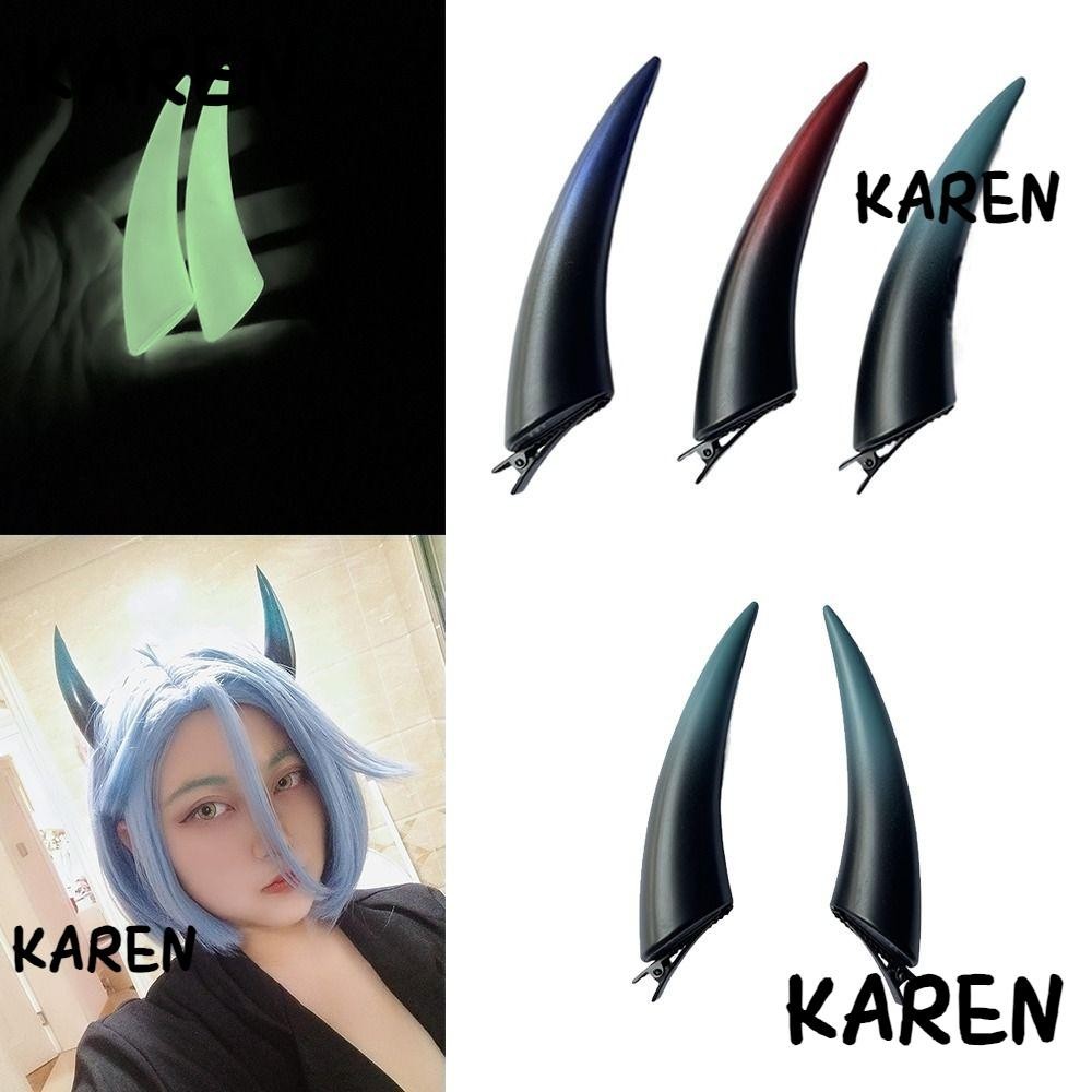 Karen กิ๊บติดผมเขาปีศาจ, คอสเพลย์อุปกรณ์เครื่องแต่งกายเครื่องประดับผม Gothic Devil Horns Ghost Hairpin, อุปกรณ์เสริมผม Headwear Party Supplies Luminous แถบคาดศีรษะสําหรับฮาโลวีน