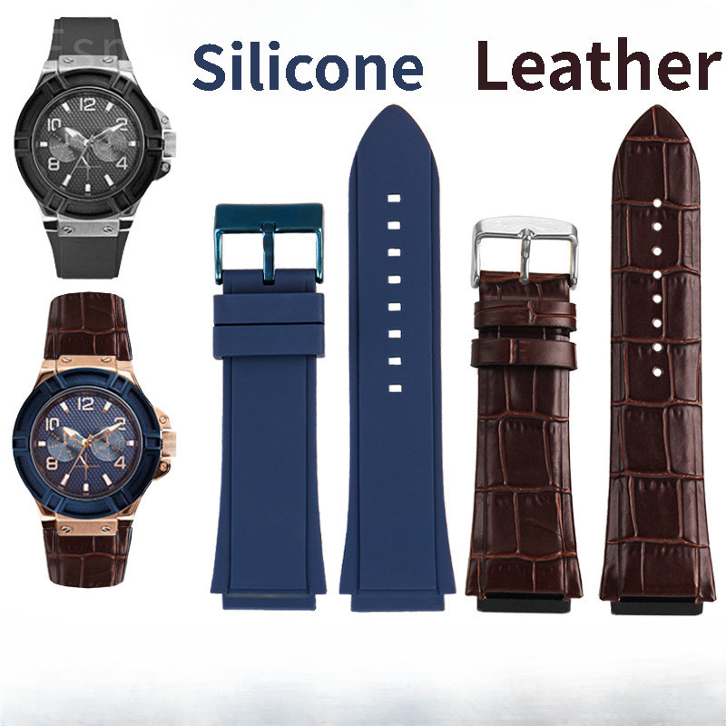 22 มม.สายนาฬิกาซิลิโคนสําหรับ Guess สายหนังแท้ผู้ชาย W0247G3/W0040G3/W0040G7 Cowhide สายนาฬิกา
